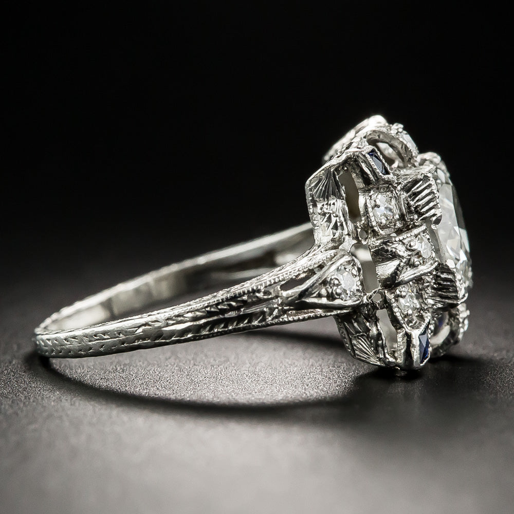 Art Deco 1.30 Carat Diamond and Sapphire* Engagement Ring - GIA  J SI2 - 7