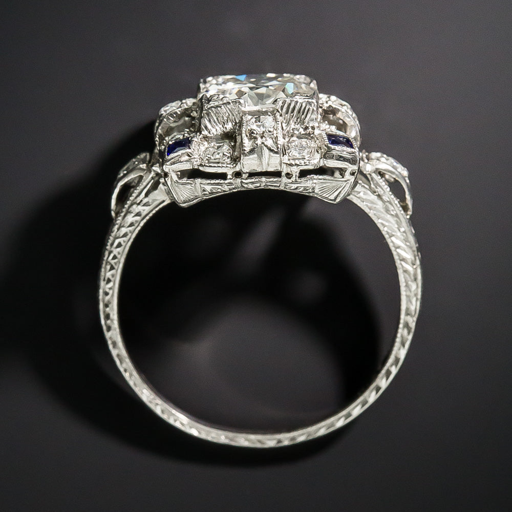 Art Deco 1.30 Carat Diamond and Sapphire* Engagement Ring - GIA  J SI2 - 8