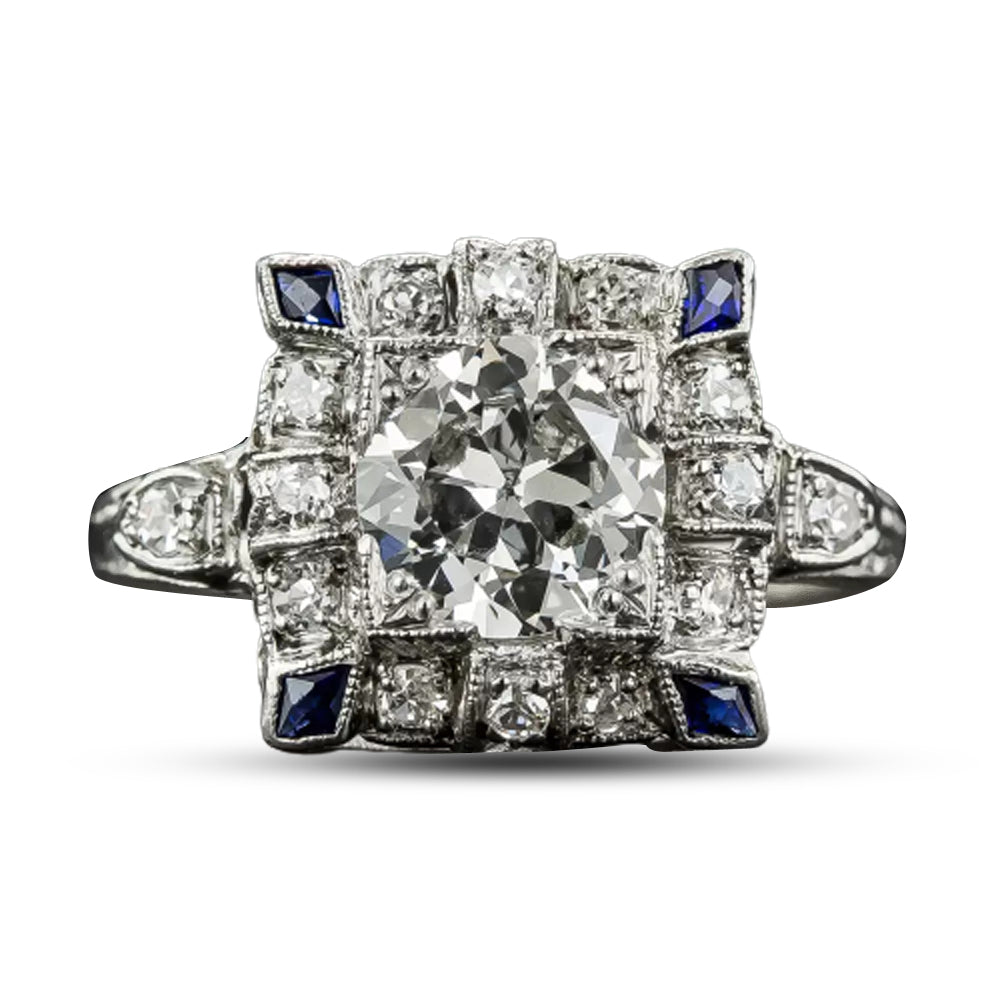 Art Deco 1.30 Carat Diamond and Sapphire* Engagement Ring - GIA  J SI2 - 9