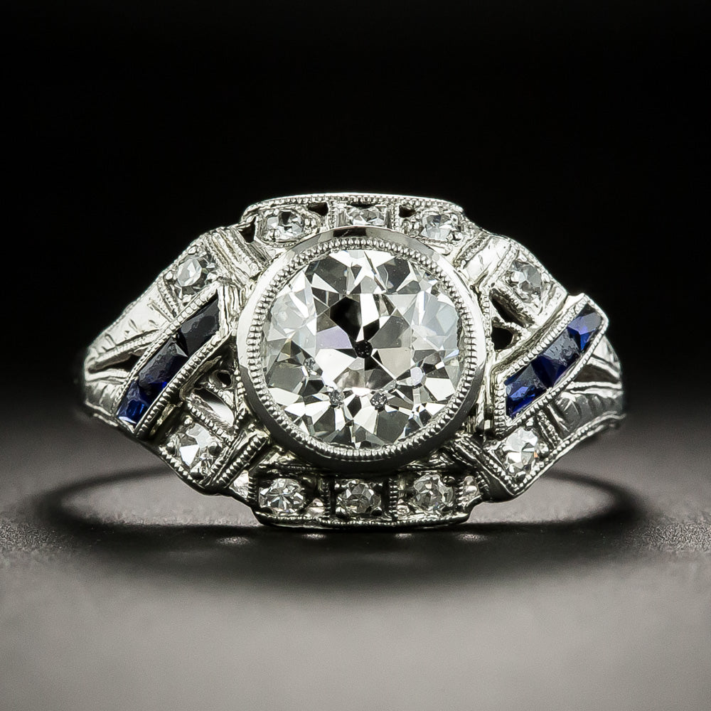 Art Deco 1.30 Carat Diamond and *Sapphire Engagement Ring - 2