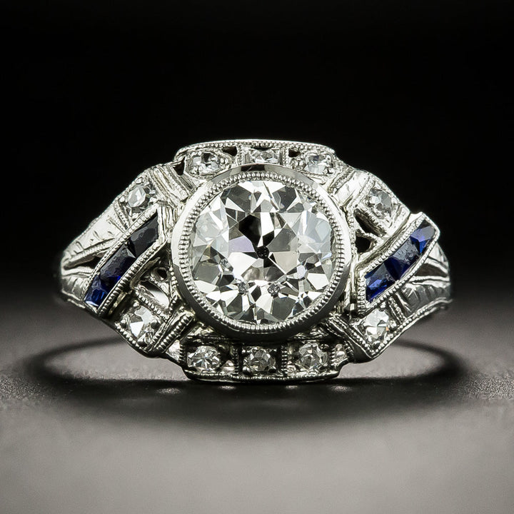 Art Deco 1.30 Carat Diamond and *Sapphire Engagement Ring