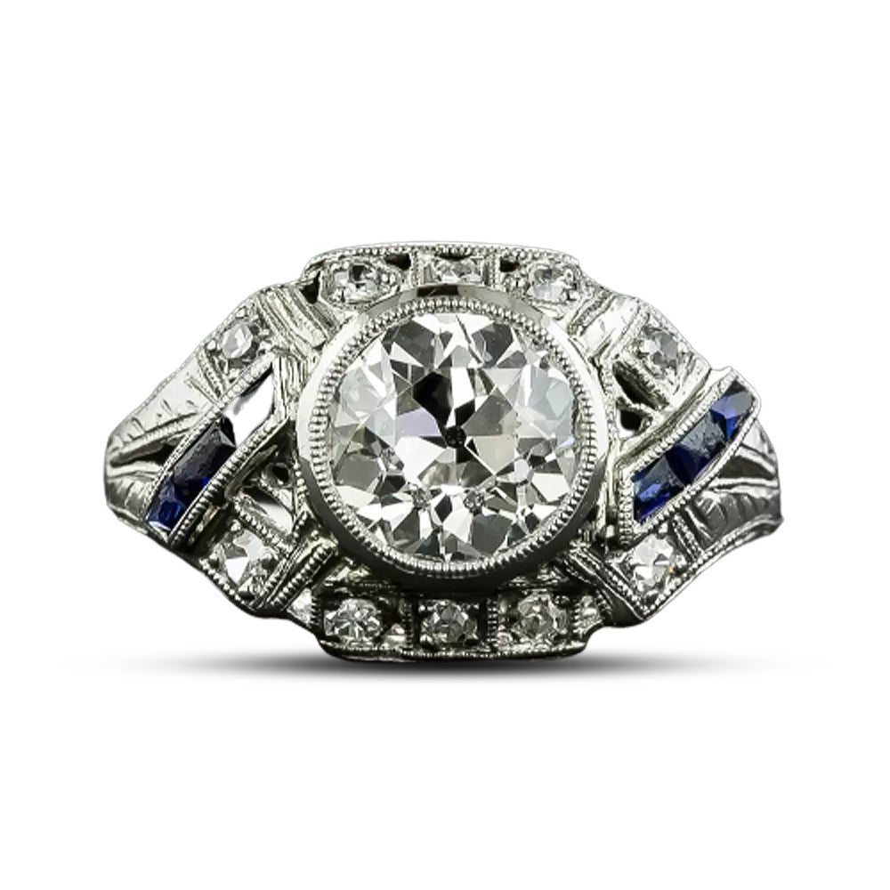 Art Deco 1.30 Carat Diamond and *Sapphire Engagement Ring - 5