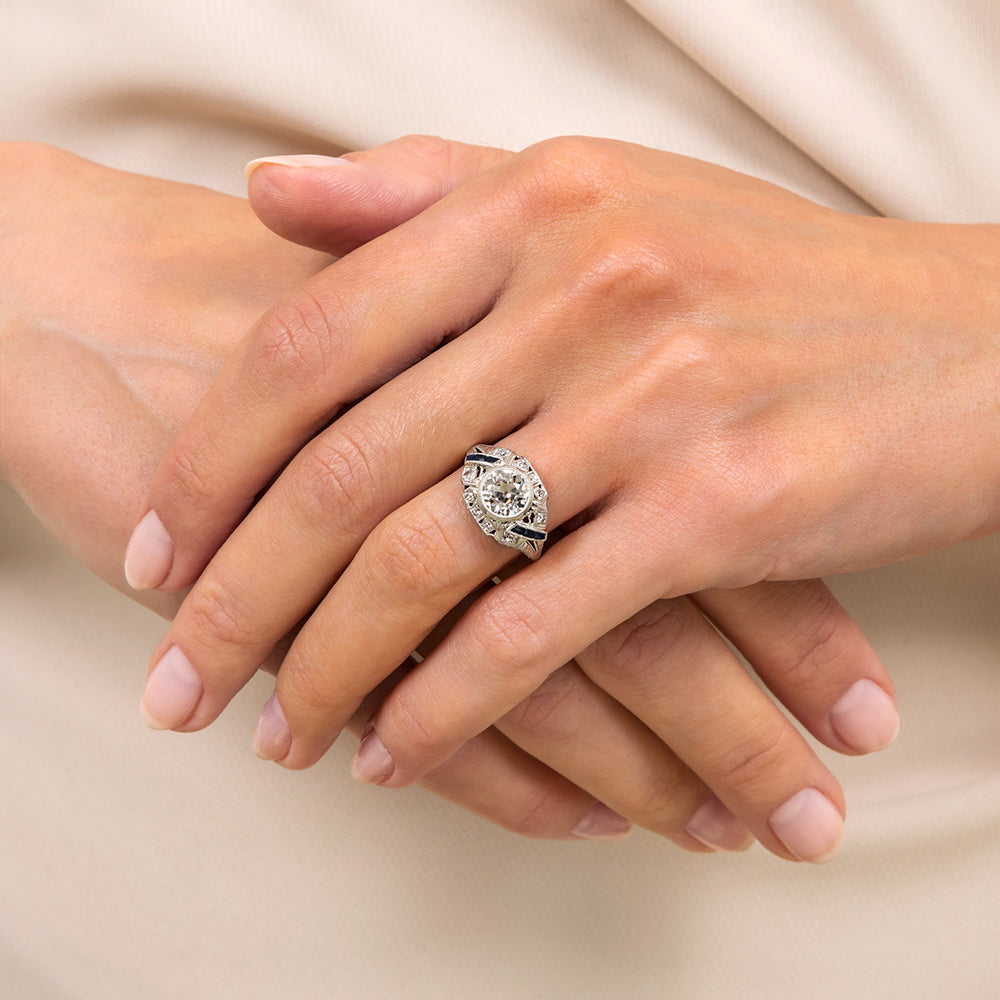 Art Deco 1.30 Carat Diamond and *Sapphire Engagement Ring - 6