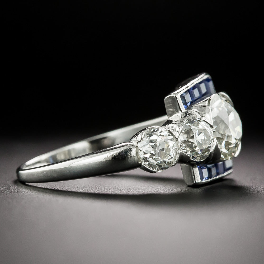 Art Deco 1.39 Carat Diamond and Sapphire Buckle Ring - GIA K VS1 - 4