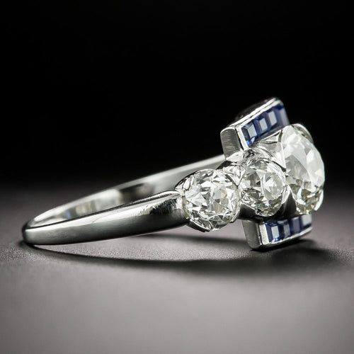 Art Deco 1.39 Carat Diamond and Sapphire Buckle Ring - GIA K VS1 - 4