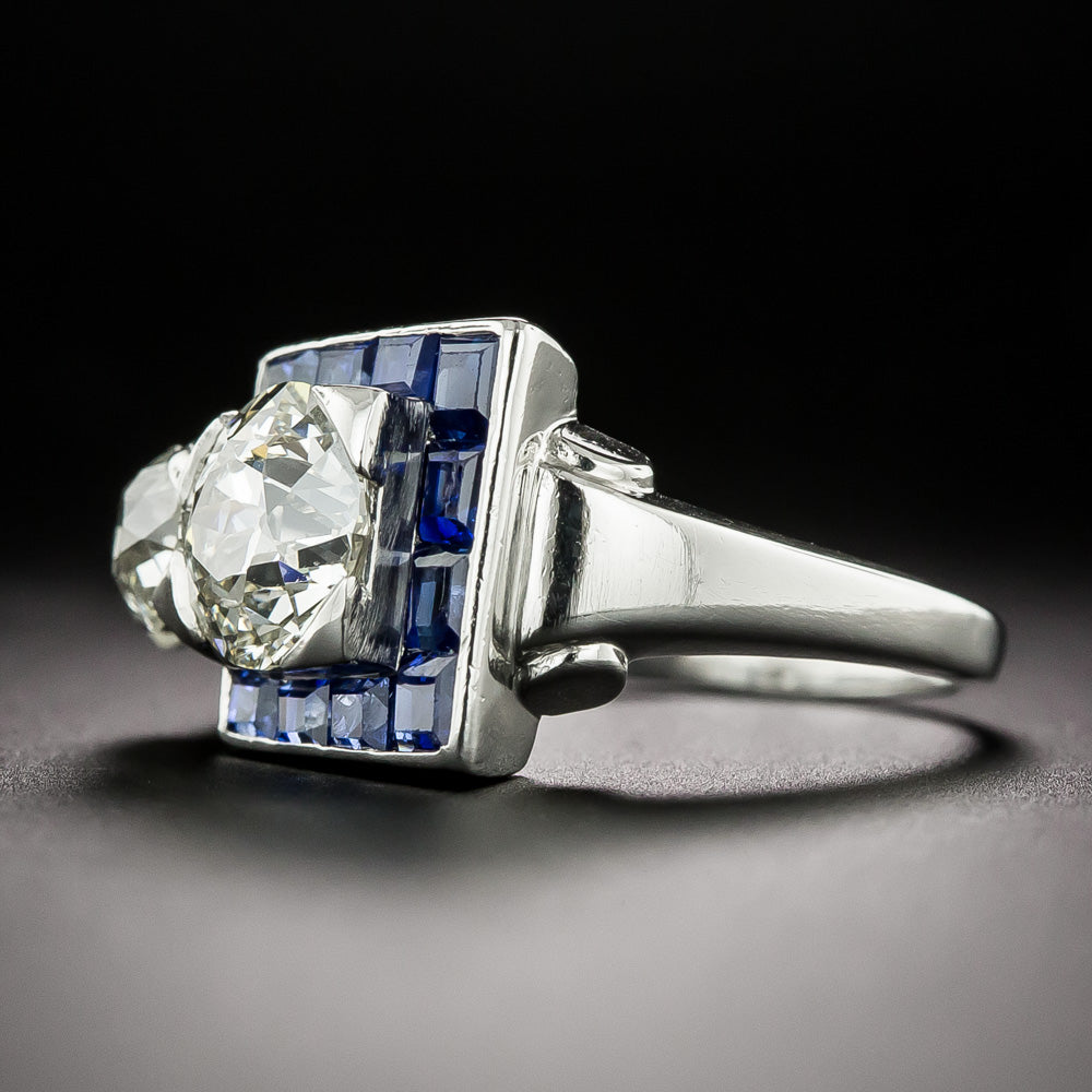 Art Deco 1.39 Carat Diamond and Sapphire Buckle Ring - GIA K VS1 - 5