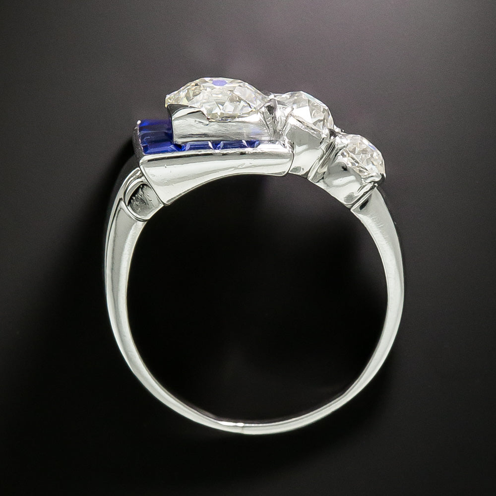 Art Deco 1.39 Carat Diamond and Sapphire Buckle Ring - GIA K VS1 - 6