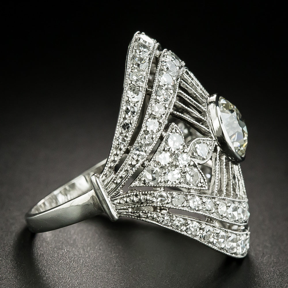 Art Deco 1.45 Carat Center Diamond Dinner Ring - 2