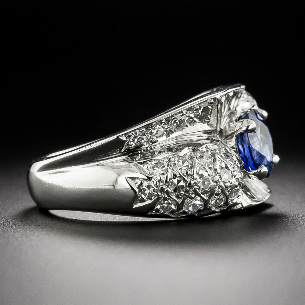 Art Deco 1.50 Carat Ceylon Sapphire And Diamond Ring - GIA  - 3