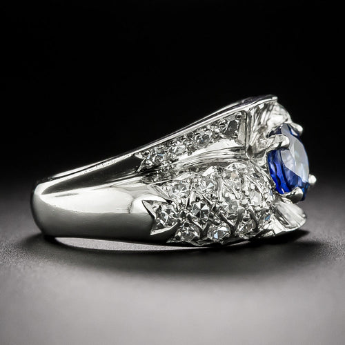 Art Deco 1.50 Carat Ceylon Sapphire And Diamond Ring - GIA  - 3