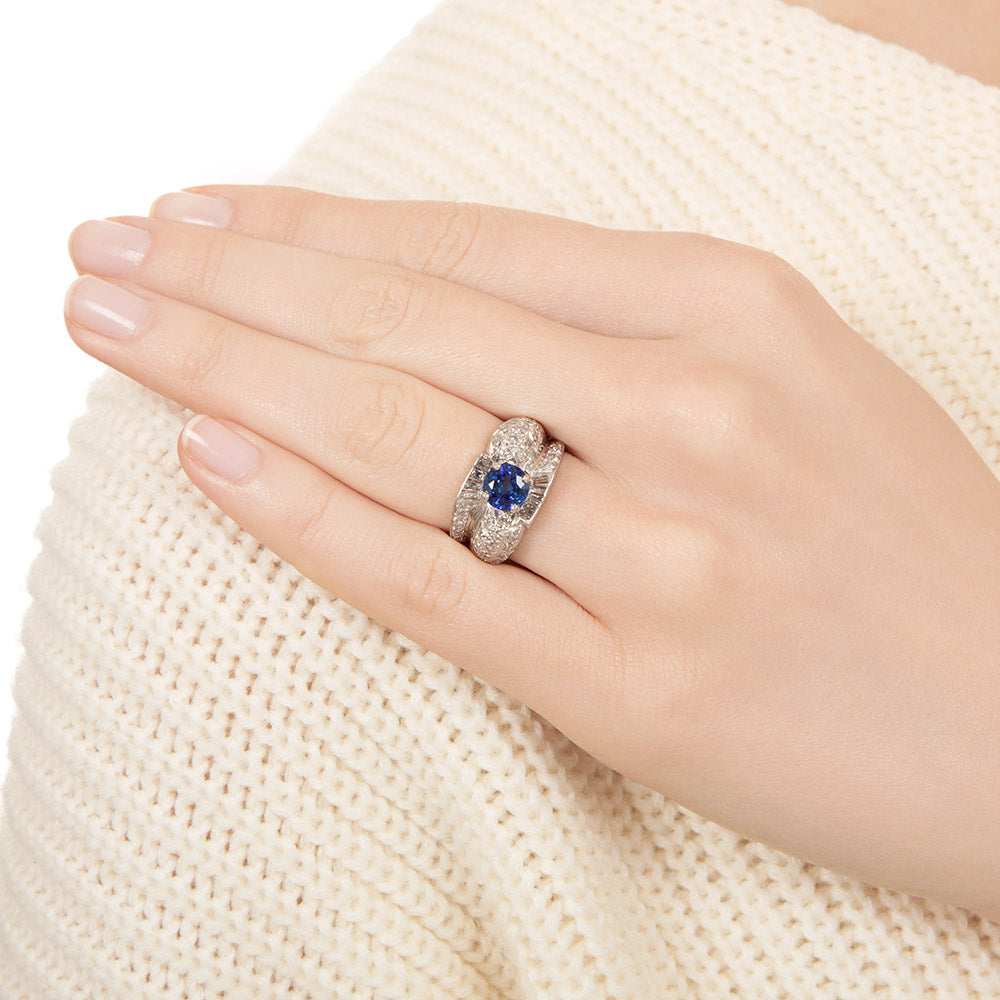 Art Deco 1.50 Carat Ceylon Sapphire And Diamond Ring - GIA  - 5