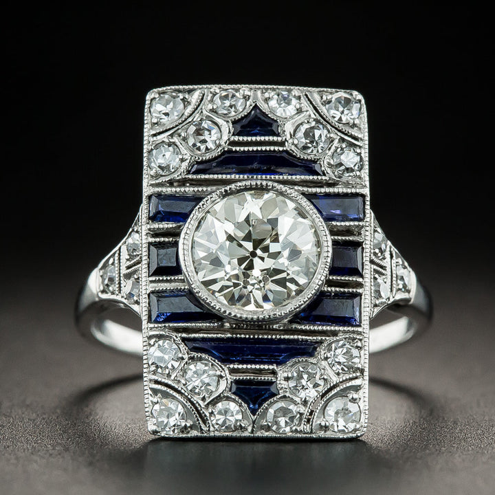 Art Deco 1.50 Carat Diamond and Sapphire* Ring