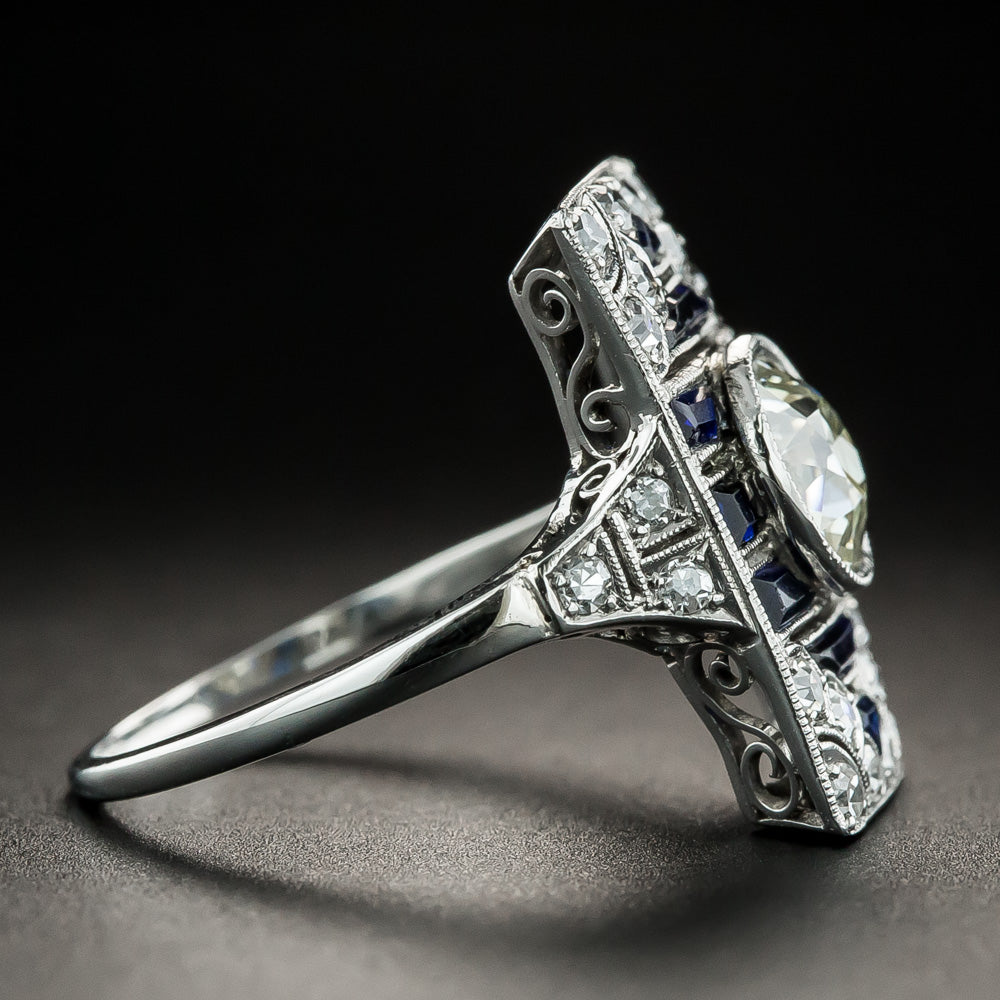 Art Deco 1.50 Carat Diamond and Sapphire* Ring - 3