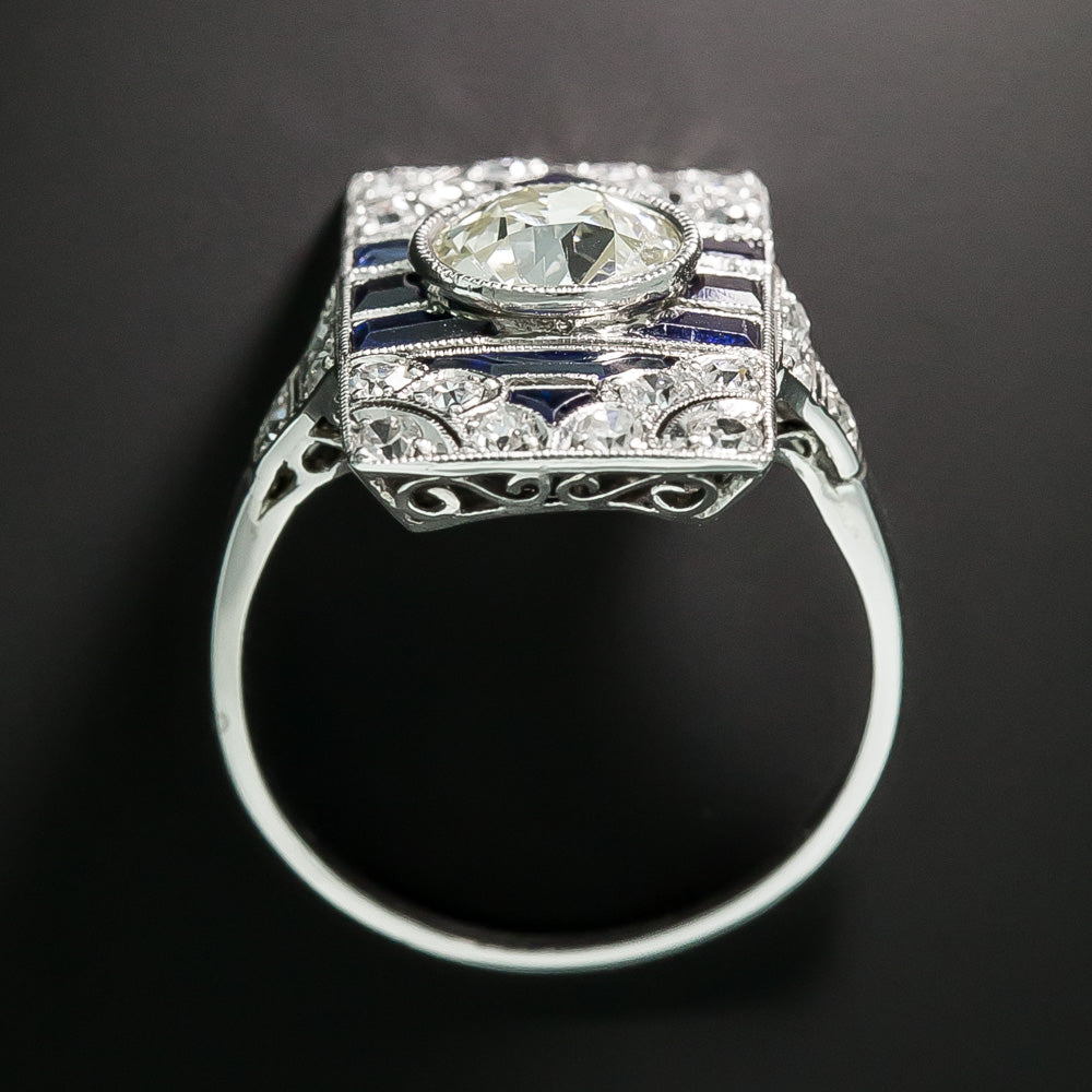 Art Deco 1.50 Carat Diamond and Sapphire* Ring - 4