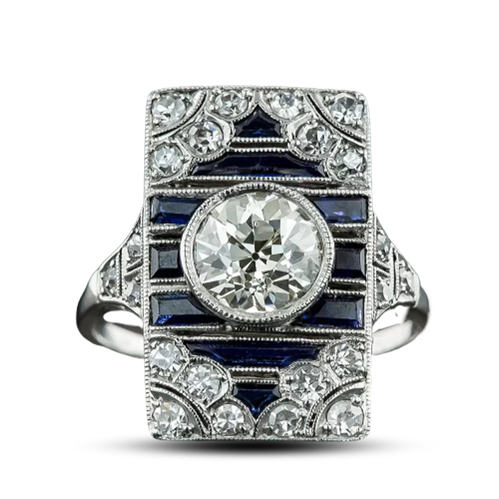 Art Deco 1.50 Carat Diamond and Sapphire* Ring - 5