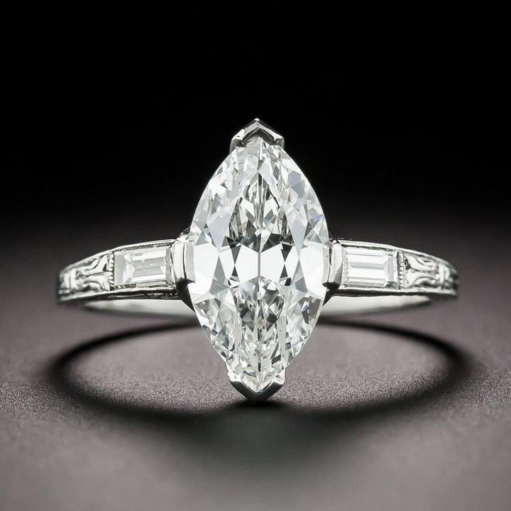 Art Deco 1.50 Carat Marquise Diamond Engagement Ring - GIA F VS1