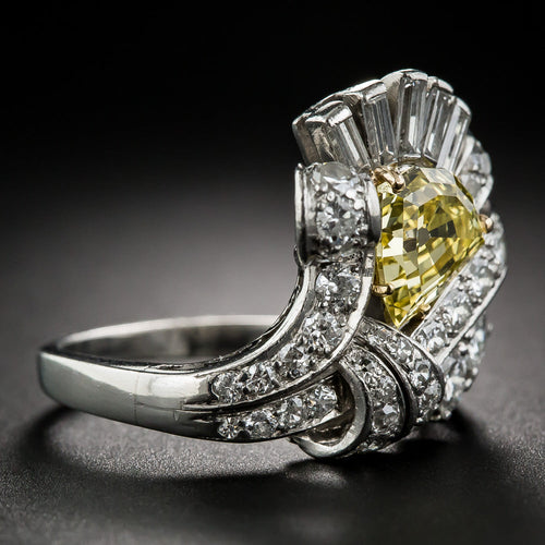 Art Deco 1.53 Carat Intense Fancy Yellow Diamond Cocktail Ring - GIA - 8
