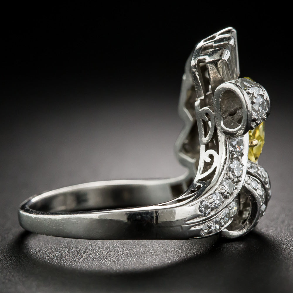 Art Deco 1.53 Carat Intense Fancy Yellow Diamond Cocktail Ring - GIA - 9