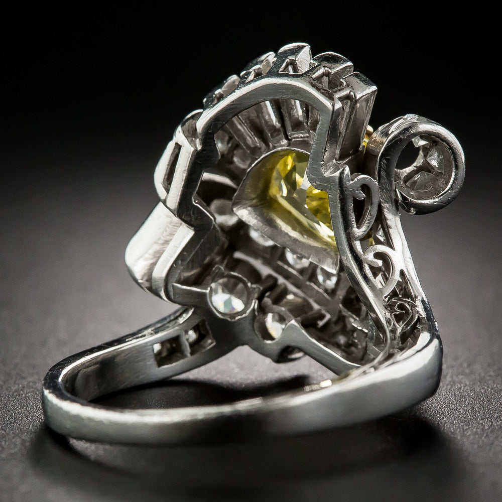 Art Deco 1.53 Carat Intense Fancy Yellow Diamond Cocktail Ring - GIA - 10