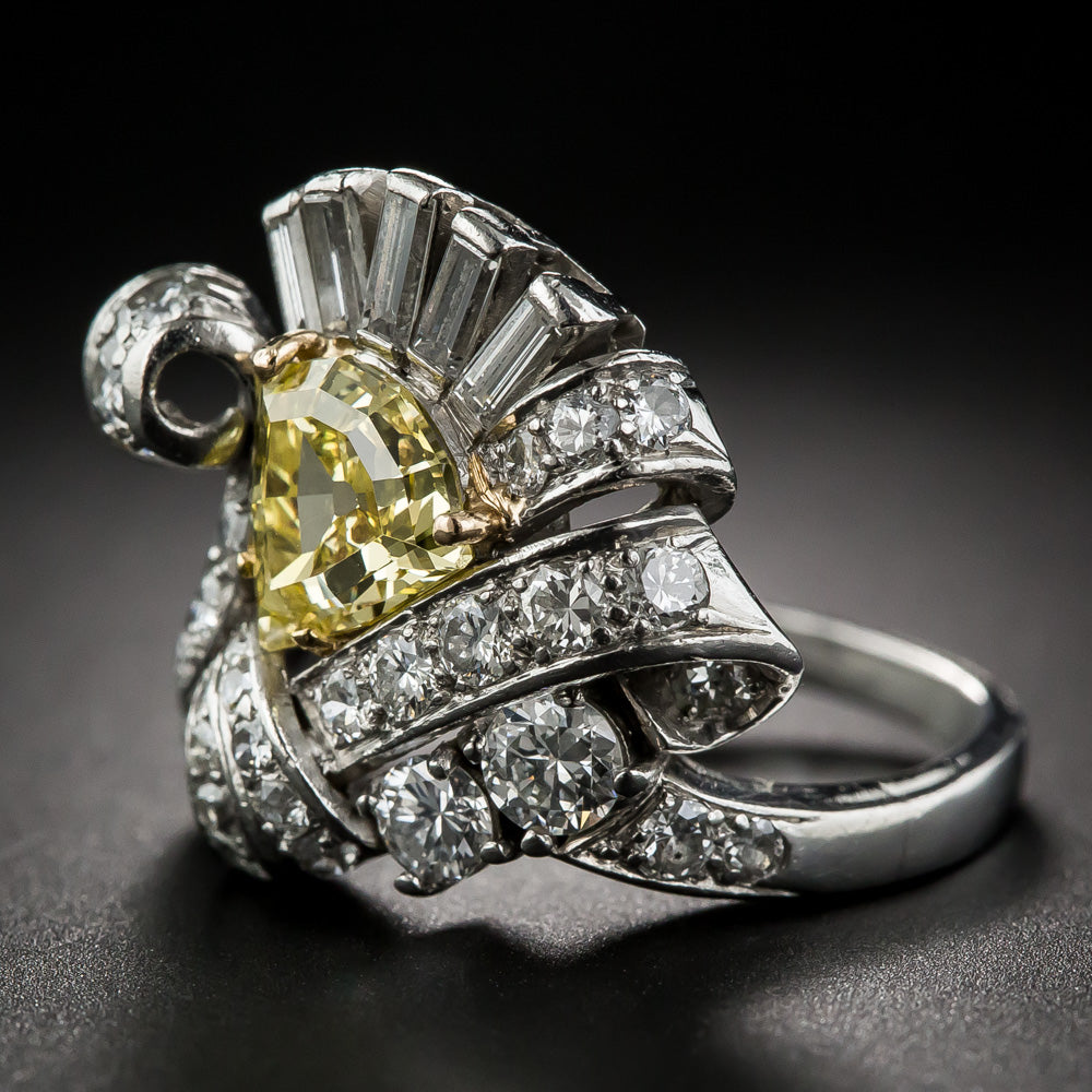 Art Deco 1.53 Carat Intense Fancy Yellow Diamond Cocktail Ring - GIA - 11