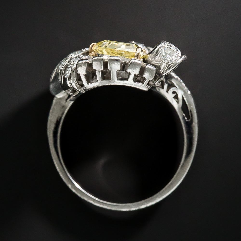Art Deco 1.53 Carat Intense Fancy Yellow Diamond Cocktail Ring - GIA - 12