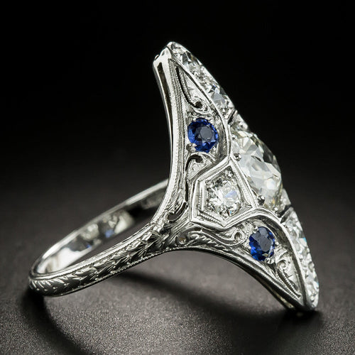 Art Deco 1.57 Carat Diamond and Sapphire* Dinner Ring - GIA K SI1 - 2