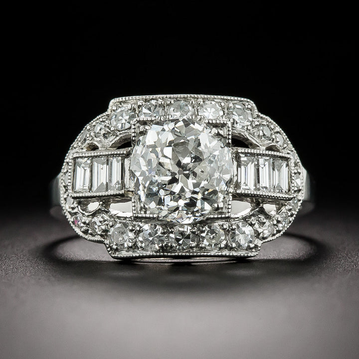 Art Deco 1.58 Carat Diamond Engagement Ring - GIA J I1