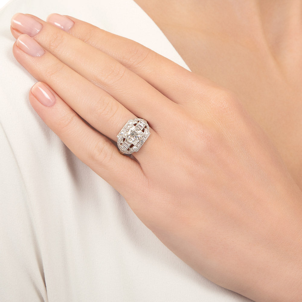 Art Deco 1.58 Carat Diamond Engagement Ring - GIA J I1 - 6