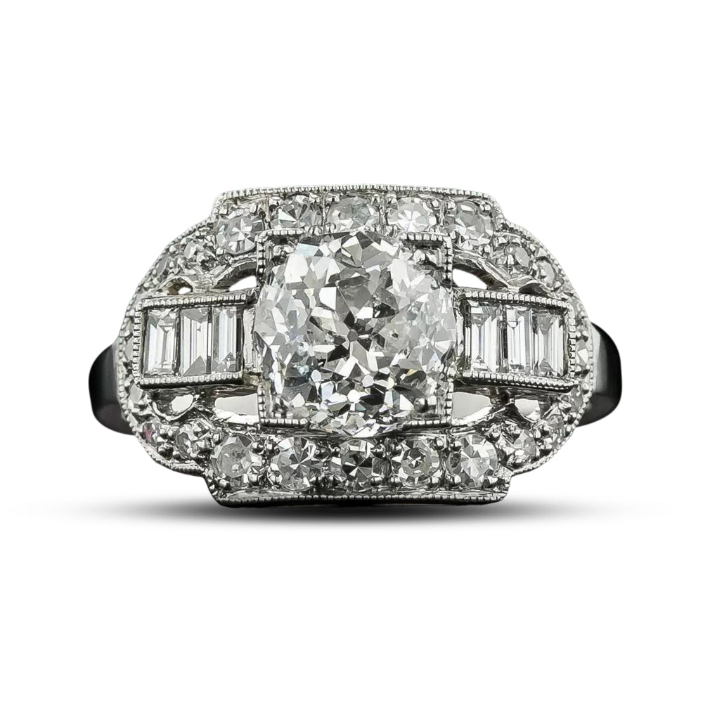 Art Deco 1.58 Carat Diamond Engagement Ring - GIA J I1 - 4