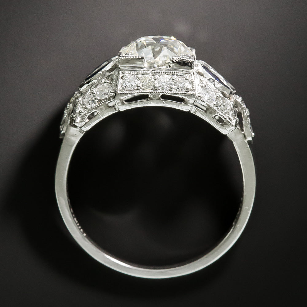 Art Deco 1.64 Carat Diamond and Sapphire Engagement Ring - GIA K SI1 - 4