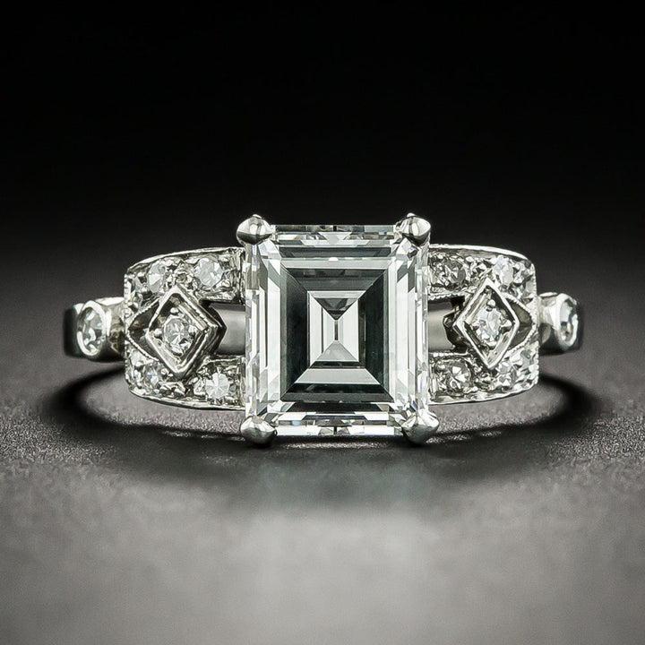 Art Deco 1.65 Carat Emerald-Cut Diamond Engagement Ring - GIA D VS1
