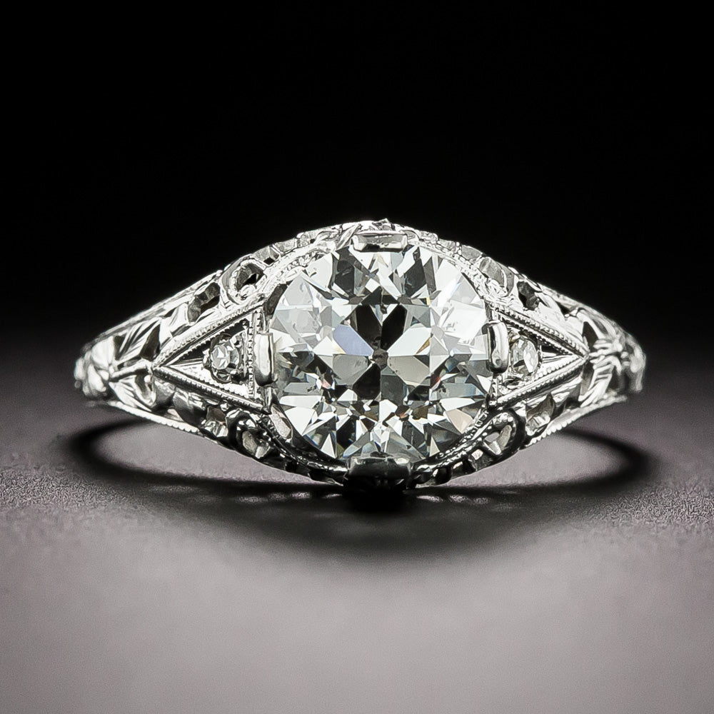 Art Deco 1.73 Carat Diamond 18K Engagement Ring - GIA F I1 - 2