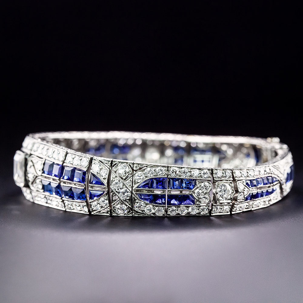 Art Deco 1.76 Carat Emerald-Cut Diamond and Sapphire Bracelet - GIA F VS1 - 2