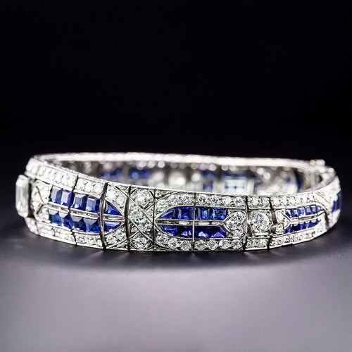 Art Deco 1.76 Carat Emerald-Cut Diamond and Sapphire Bracelet - GIA F VS1 - 2