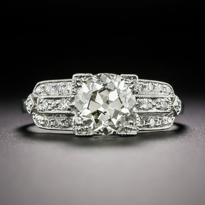 Art Deco 1.78 Carat European-Cut Diamond Engagement Ring - GIA Q-R I1