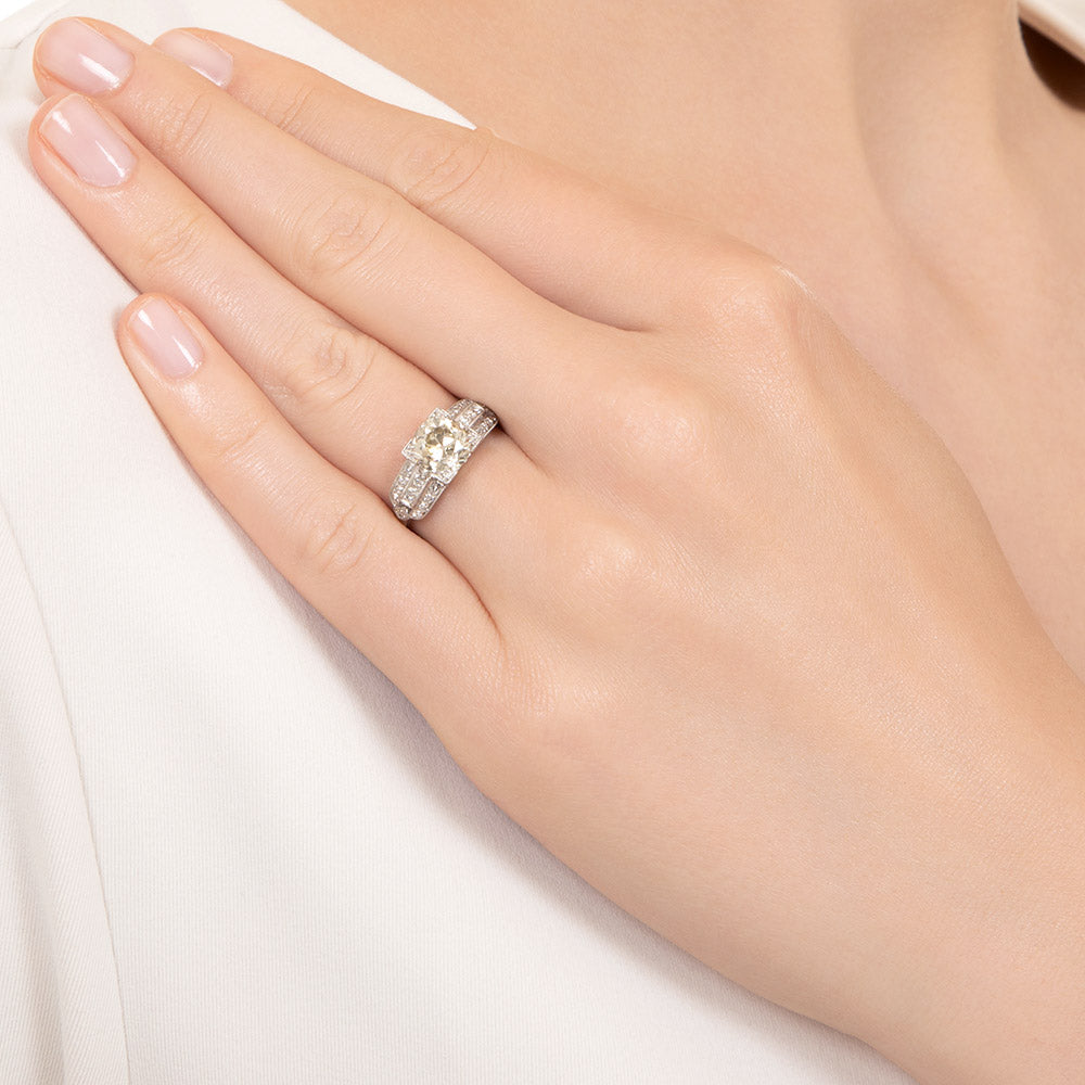 Art Deco 1.78 Carat European-Cut Diamond Engagement Ring - GIA Q-R I1 - 6