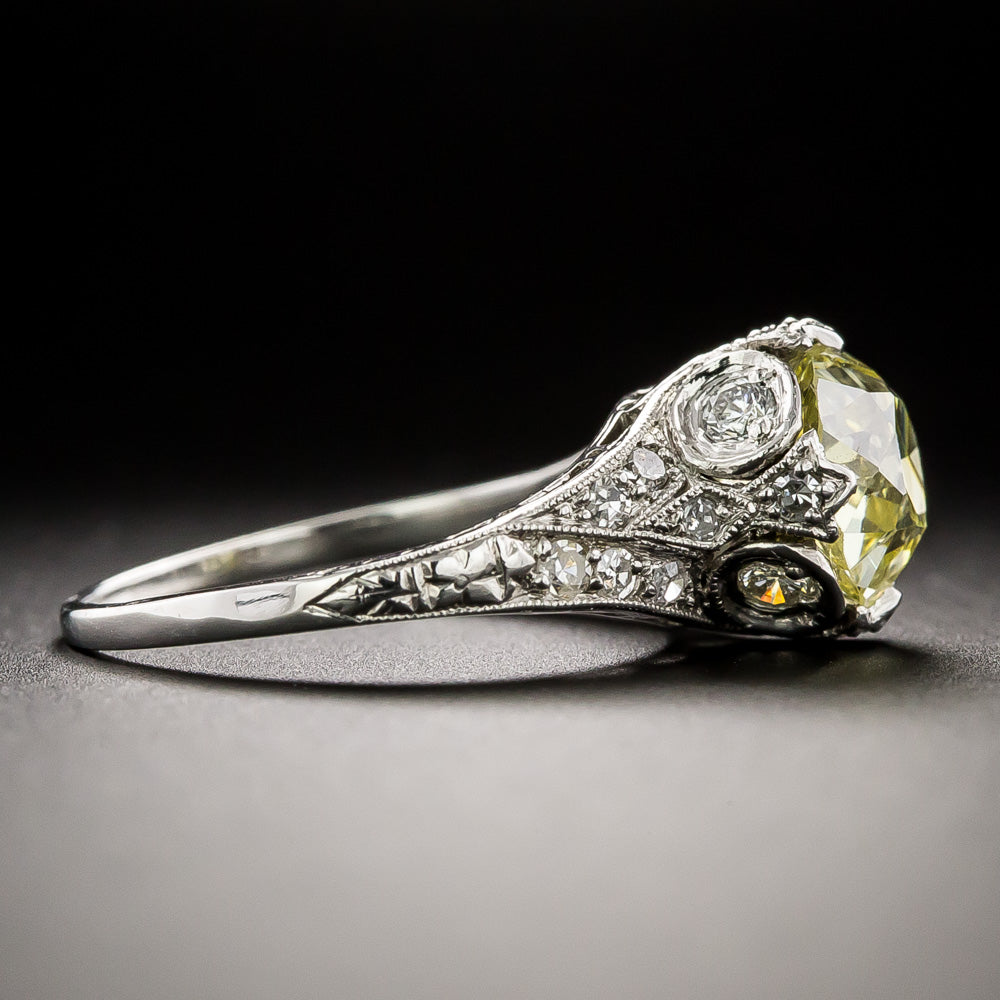 Art Deco 1.87 Carat Fancy Yellow Diamond Engagement Ring - GIA - 2