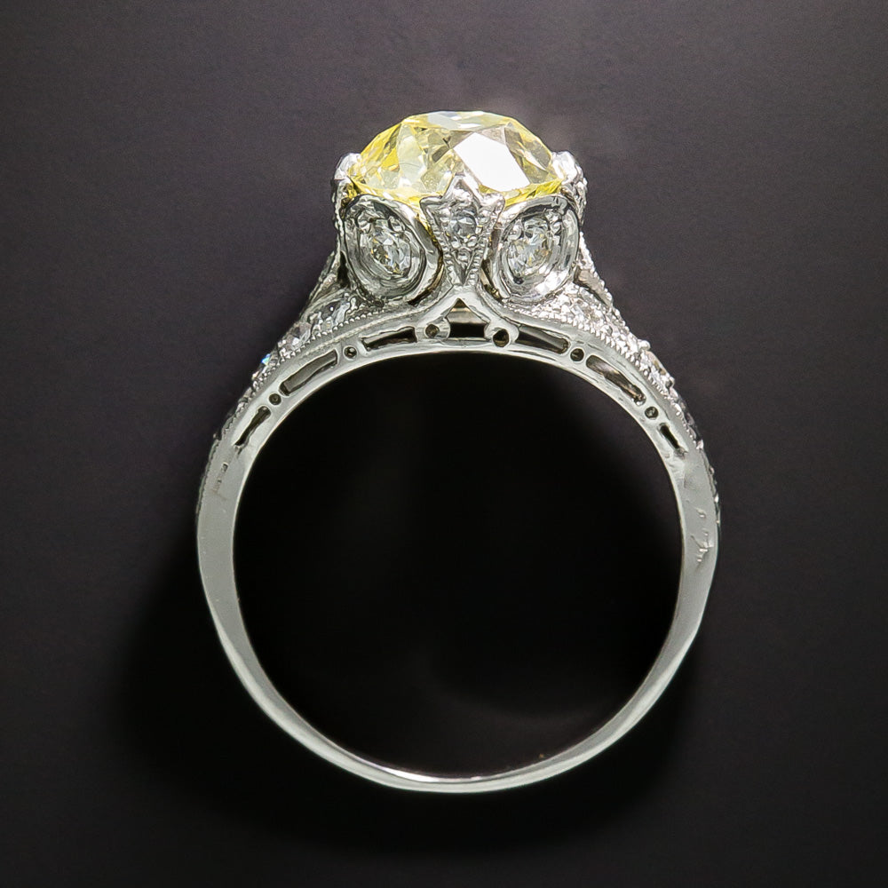 Art Deco 1.87 Carat Fancy Yellow Diamond Engagement Ring - GIA - 3
