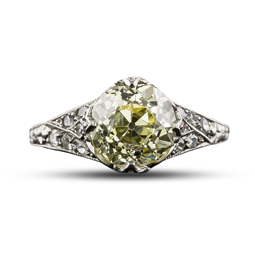Art Deco 1.87 Carat Fancy Yellow Diamond Engagement Ring - GIA - 4