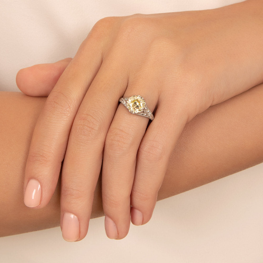 Art Deco 1.87 Carat Fancy Yellow Diamond Engagement Ring - GIA - 5
