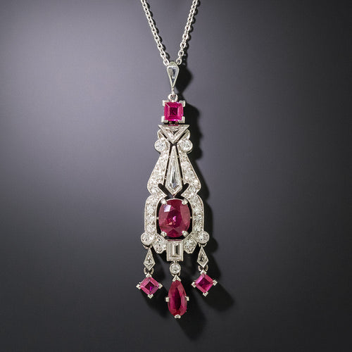 Art Deco 1.90 Carat No-Heat Burma Ruby and Diamond Pendant - 2