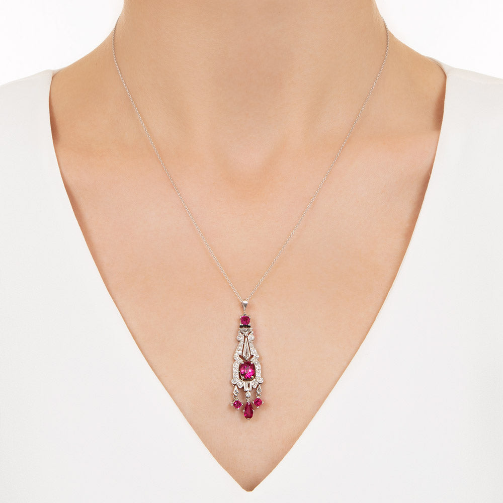 Art Deco 1.90 Carat No-Heat Burma Ruby and Diamond Pendant - 3