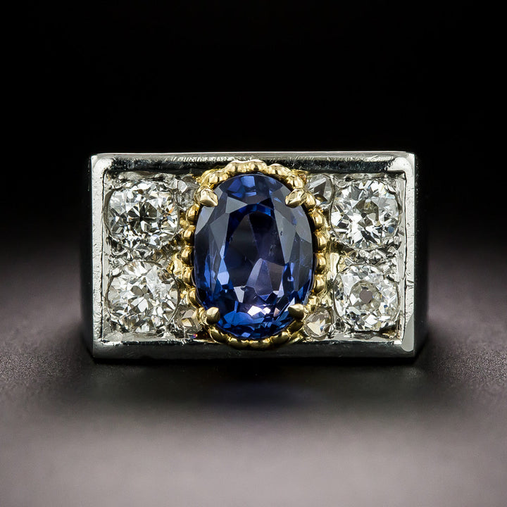 Art Deco 1.90 Carat No-Heat Sapphire and Diamond Ring, Size 4 3/4