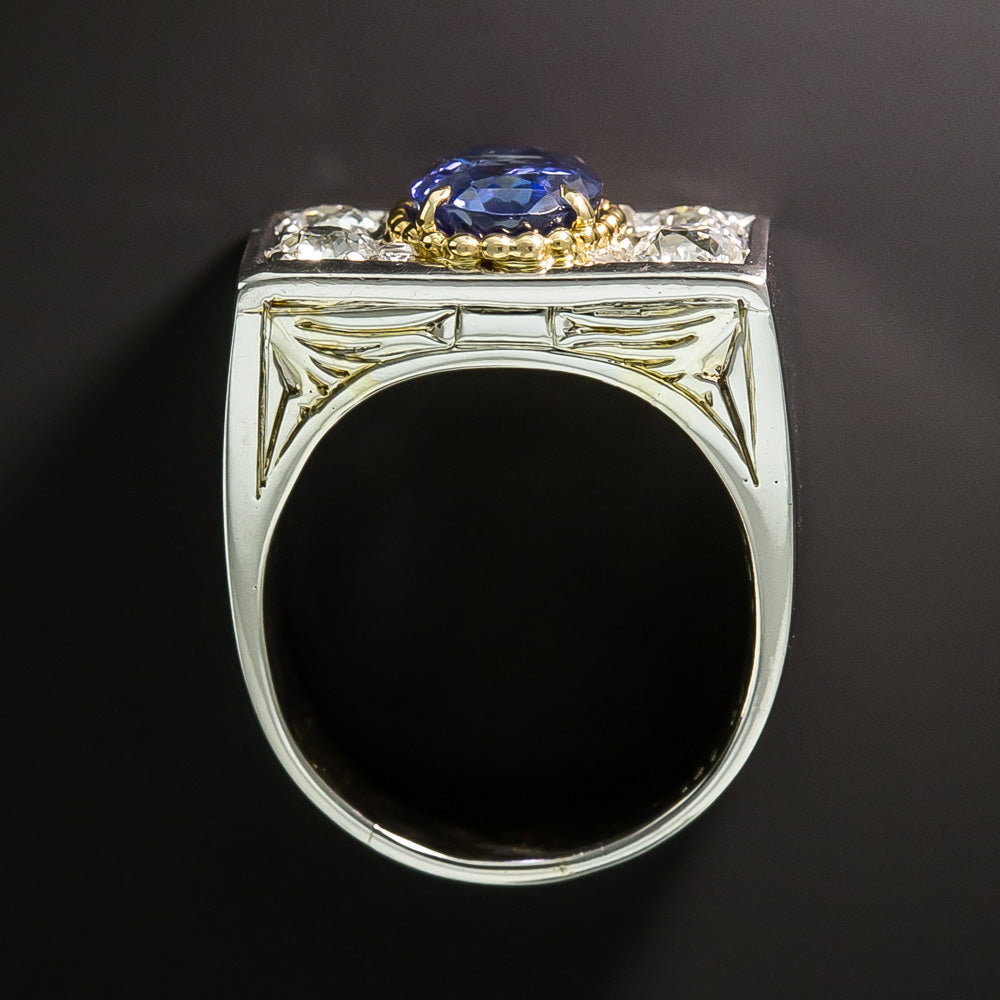 Art Deco 1.90 Carat No-Heat Sapphire and Diamond Ring, Size 4 3/4 - 4