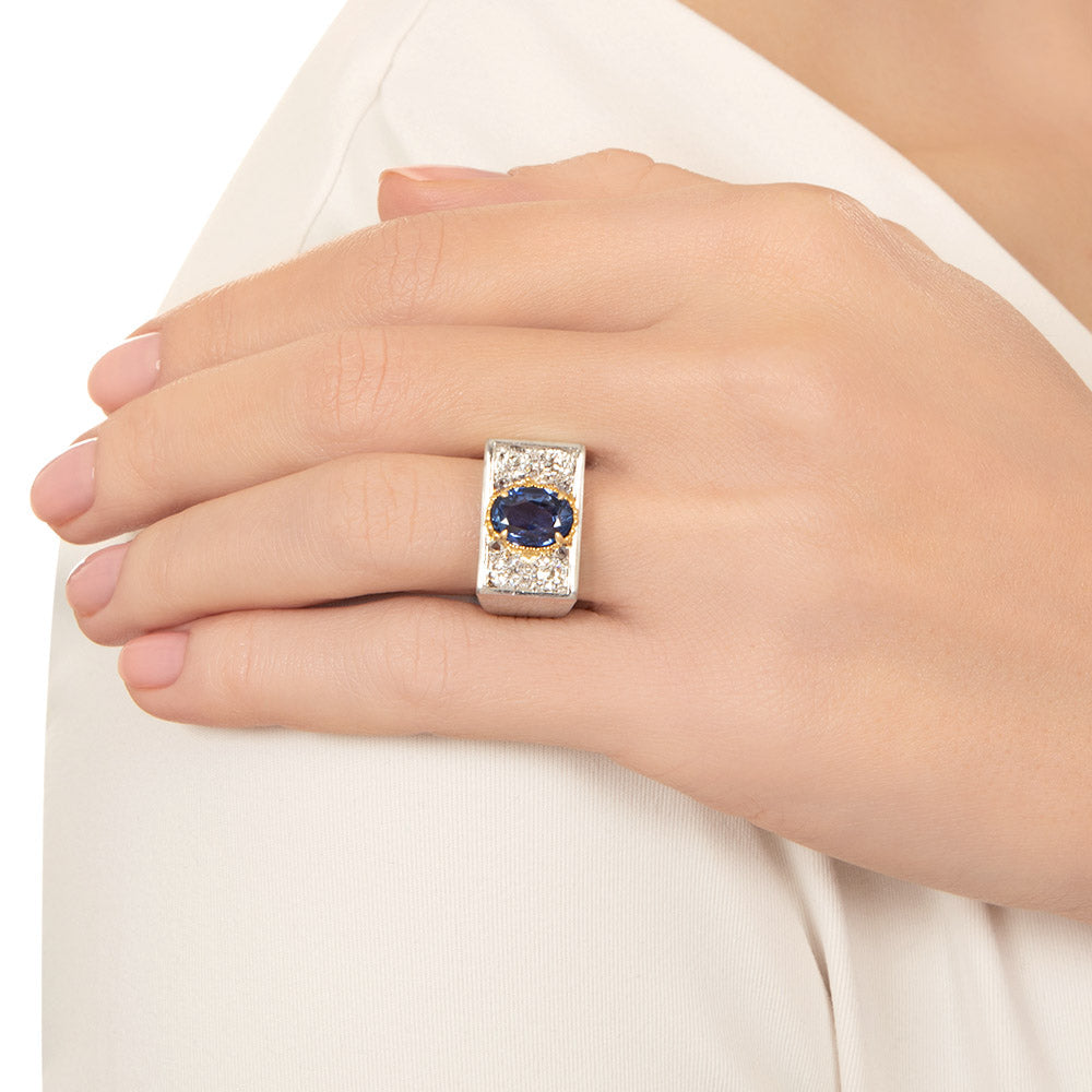 Art Deco 1.90 Carat No-Heat Sapphire and Diamond Ring, Size 4 3/4 - 5