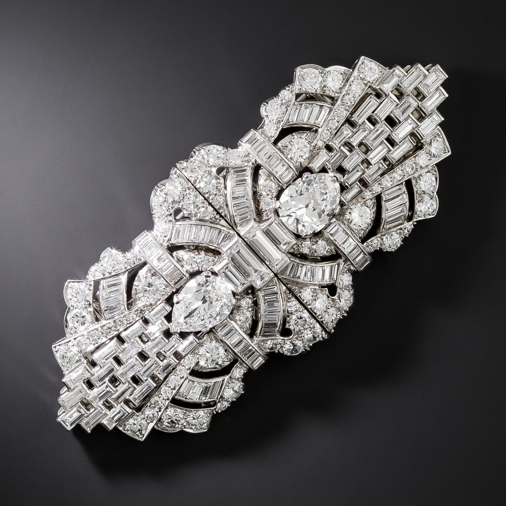 Art Deco 12.00 Carats Diamond Double Clips/Brooch - GIA - 2