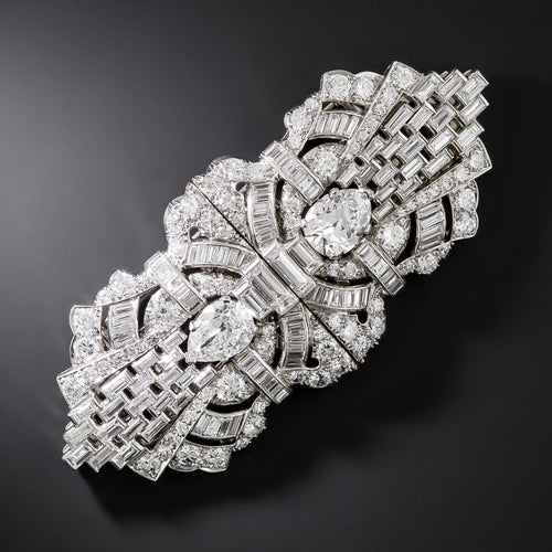 Art Deco 12.00 Carats Diamond Double Clips/Brooch - GIA - 2