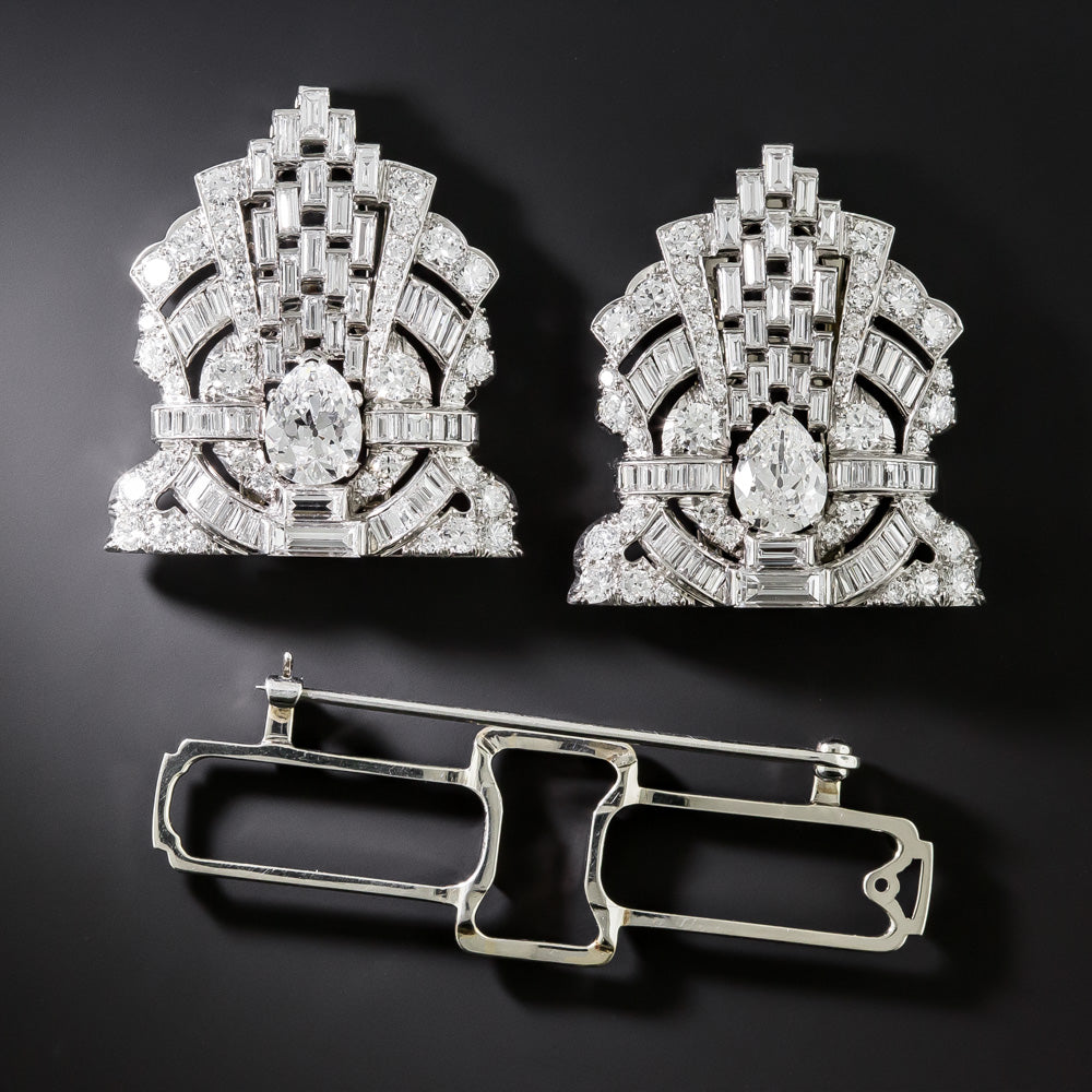 Art Deco 12.00 Carats Diamond Double Clips/Brooch - GIA - 4