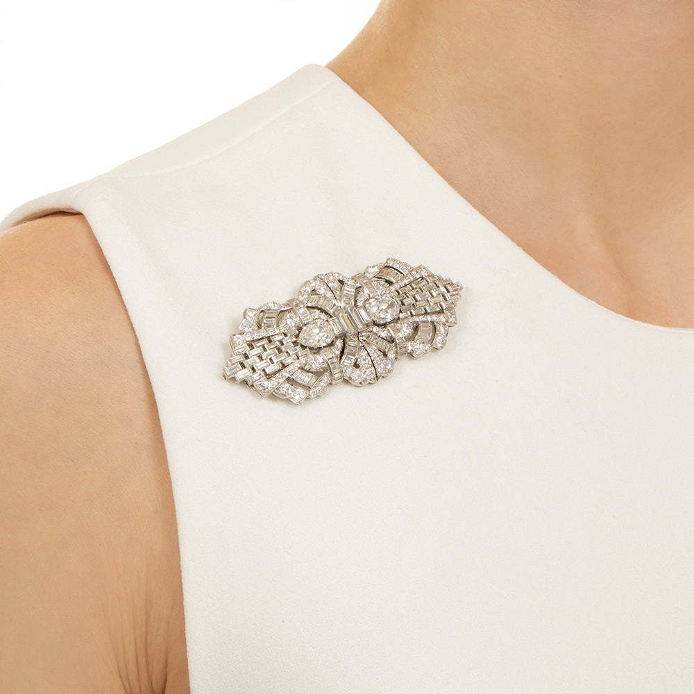 Art Deco 12.00 Carats Diamond Double Clips/Brooch - GIA - 5