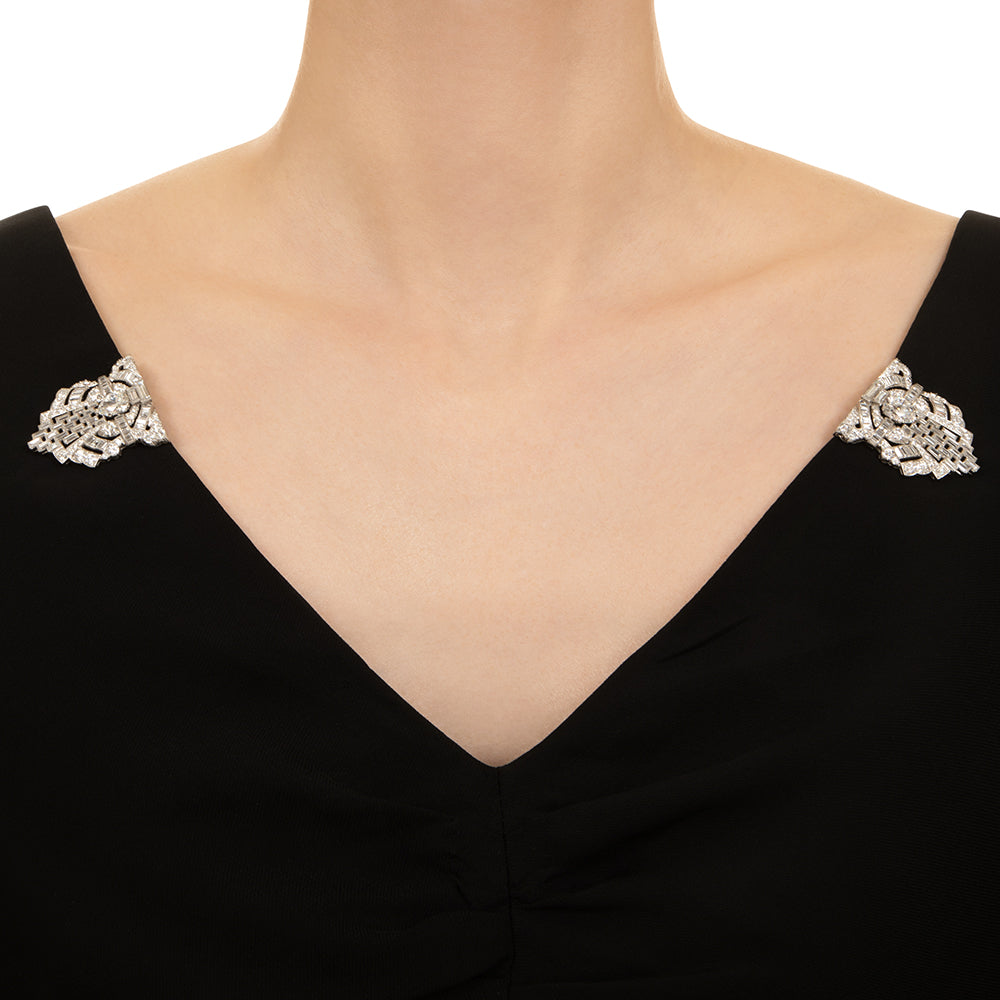 Art Deco 12.00 Carats Diamond Double Clips/Brooch - GIA - 6